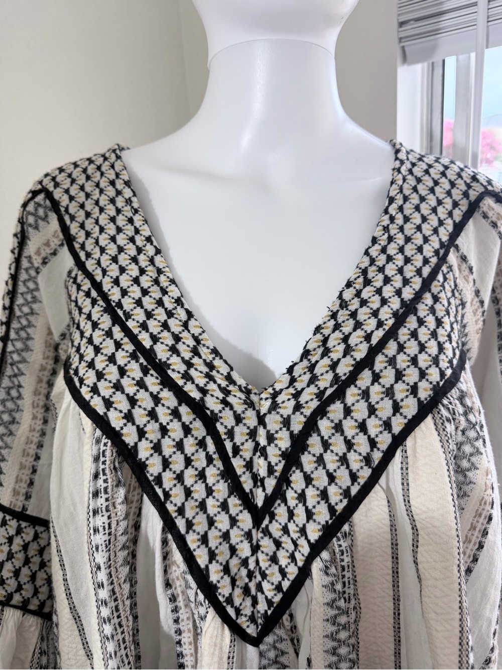 Free People Ivory and Black Patterned Peasant Blouse - Picture 5 of 10